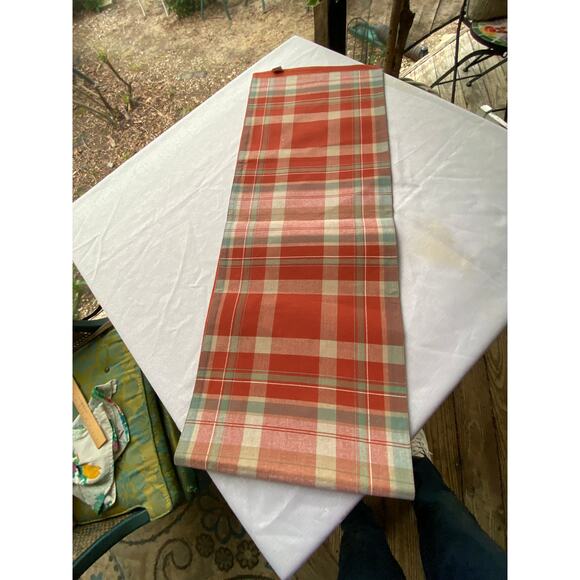 Table Runner  Pumpkin / Paprika Orange w Plaid includes sage green & white EUC - Picture 4 of 11